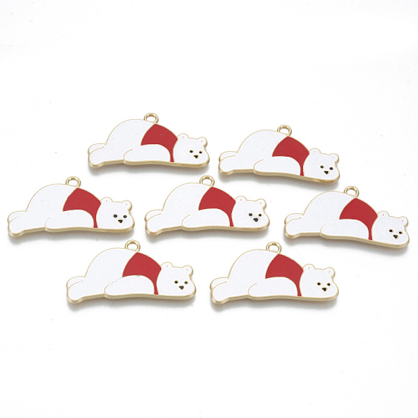 

PandaHall Alloy Enamel Pendants, Cadmium Free & Lead Free, Bear, Light Gold, White, 19x35x1.5mm, Hole: 2mm Alloy+Enamel Bear White