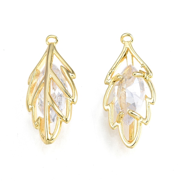 

PandaHall Brass Pave Clear Cubic Zirconia Pendants, Nickel Free, Leaf, Real 18K Gold Plated, 18x8x4mm, Hole: 0.7mm Brass+Cubic Zirconia Leaf...