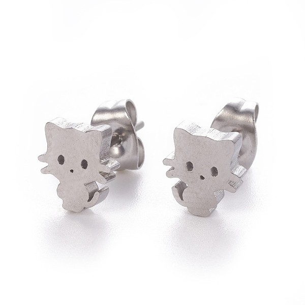 

PandaHall 304 Stainless Steel Kitten Stud Earrings, Hypoallergenic Earrings, with Ear Nuts/Earring Back, Cat Silhouette, Stainless Steel...