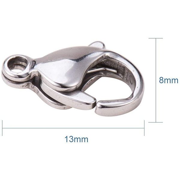100 Pcs 304 Stainless Steel Lobster Claw Clasps Cord End 13x8mm For Jewelry Making