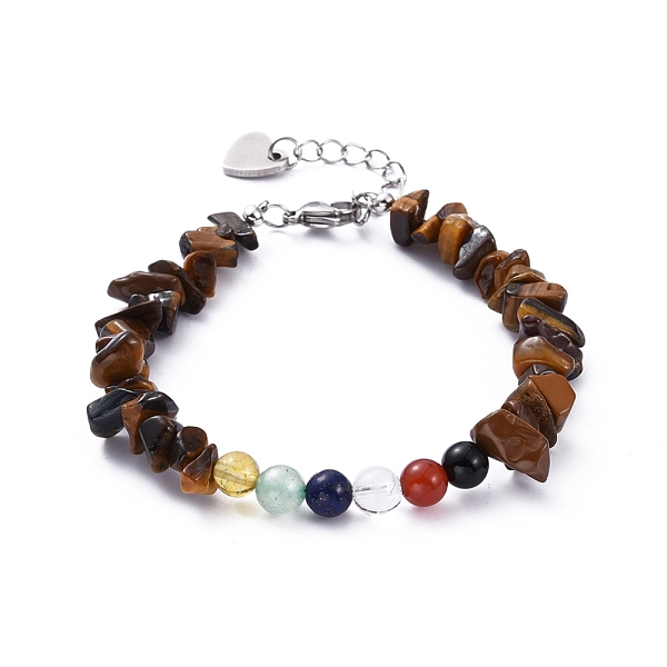 

PandaHall Chip Natural Gemstone Beaded Bracelets, with Round Natural Gemstone Beads and 304 Stainless Steel Lobster Claw Clasps, 8-7/8 inch...