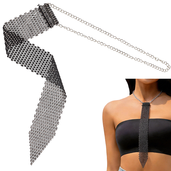 1Pc Resin Rhinestone Fishing Net Necktie for Women