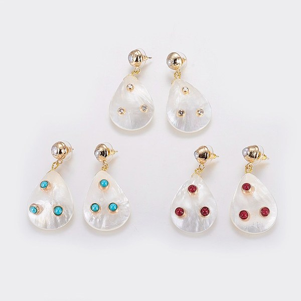 

PandaHall Brass Dangle Stud Earrings, with Shell, Natural Mixed Stone, teardrop, Mixed Color, 51~52mm, Pin: 0.7mm Mixed Stone Multicolor