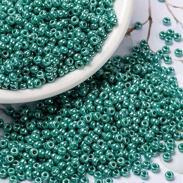 

PandaHall MIYUKI Round Rocailles Beads, Japanese Seed Beads, (RR435) Opaque Turquoise Green Luster, 8/0, 3mm, Hole: 1mm, about..., Cyan