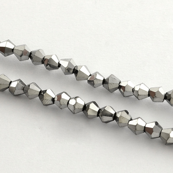 

PandaHall Electroplate Glass Bead Strands, Rainbow Plated, Faceted Bicone, Silver Plated, 3x3.5mm, Hole: 1mm, about 125~130pcs/strand, 18...