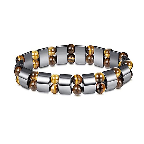 Pulseras Elásticas Con Cuentas De Hematita Sintética No Magnética Semicircular Y Ojo De Tigre Natural Redondo De 8mm Para Mujeres Y Hombres