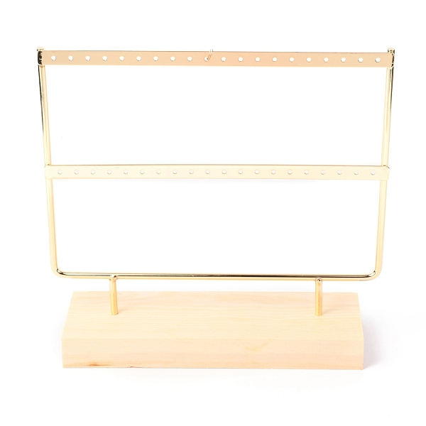 

PandaHall Two Layer Iron Earring Display, Jewelry Display Rack, with Wood Findings Foundation, BurlyWood, 22.6x6.9x20.5cm Wood Orange