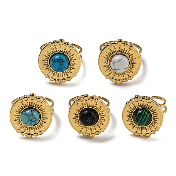 

PandaHall 304 Stainless Steel Open Cuff Rings, Synthetic Malachite & Turquoise Flat Round Rings for Women Men, Real 18K Gold Plated..., Multicolor