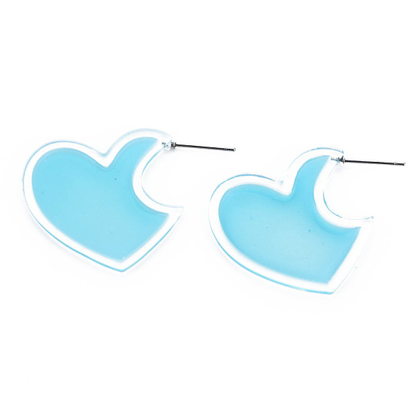 

PandaHall Heart Stud Earrings for Girl Women, Half Hoop Earrings, Cellulose Acetate Jewelry, Cyan, 26x2.5mm, Pin: 0.7mm Cellulose Acetate...