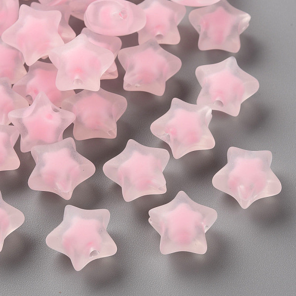 

PandaHall Transparent Acrylic Beads, Frosted, Bead in Bead, Star, Pink, 14x15x8.5mm, Hole: 2mm, about 518pcs/500g Acrylic Star Pink