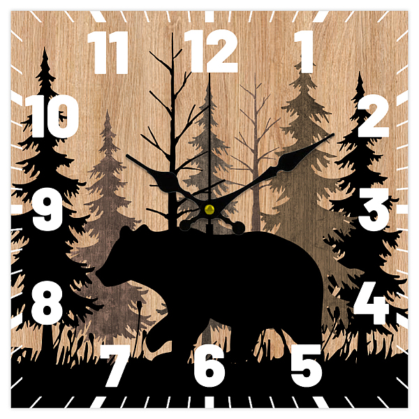 

PandaHall MDF Printed Wall Clock, for Home Living Room Bedroom Decoration, Square , Bear, 300x300mm Wood Bear Multicolor