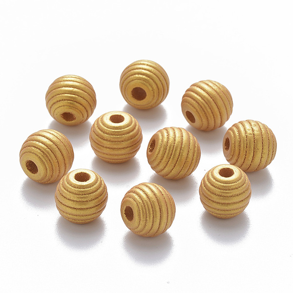 

PandaHall Painted Natural Wood Beehive Beads, Round, Gold, 12x11mm, Hole: 3.5mm Schima Wood Round Gold