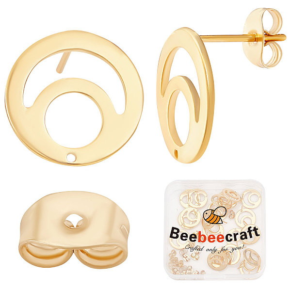 

PandaHall Beebeecraft 1 Box 30Pcs Flat Round Stud Earring Findings 24K Gold Plated Hollow Moon Earring Posts with Hole and 30Pcs Earring...