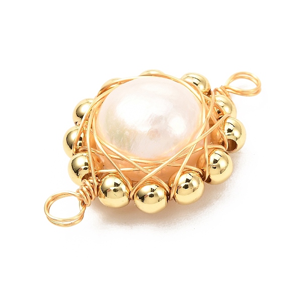 

PandaHall Natural Cultured Freshwater Pearl Links Connectors, with Brass Spacer Beads and Eco-Friendly Copper Wire, Round, Golden, Bisque..., Orange