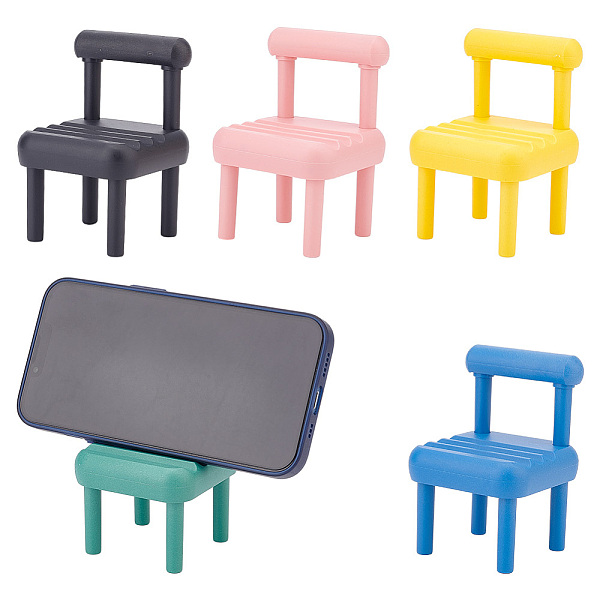 PandaHall 5 Sets 5 Colors Plastic Mini Chair Shape Cell Phone Stand, Detachable Plastic Mobile Phone Holder, Mixed Color, 6.15x6.15x1.3cm...