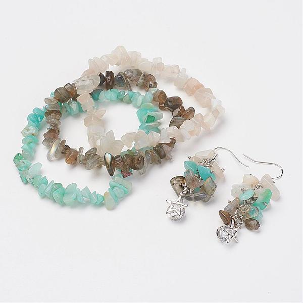 

PandaHall Mixed Gemstone Jewelry Sets, Stretch Bracelets & Dangle Earrings, with Brass Earring Hooks and Burlap Packing Pouches Drawstring...