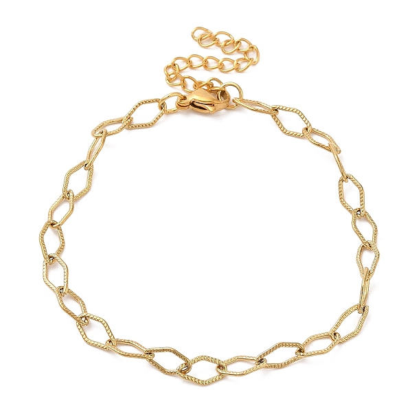 

PandaHall 304 Stainless Steel Chain Bracelet for Women, Golden, Rhombus, 7-1/2 inch(18.9cm), Link: 9x5mm 304 Stainless Steel Rhombus