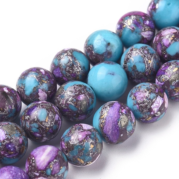 

PandaHall Assembled Synthetic Silver Line Turquoise and Charoite Beads Strands, Dyed, Round, 8~8.5mm, Hole: 1.2mm, about 49 pcs/Strand...