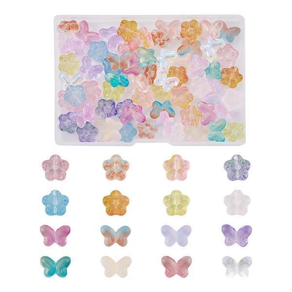 

PandaHall 80Pcs 16 Style Transparent Glass Beads, Plum Blossom & Butterfly, Mixed Color, 10~12.5x13~14x5.5mm, Hole: 1~1.2mm, 5Pcs/style..., Multicolor