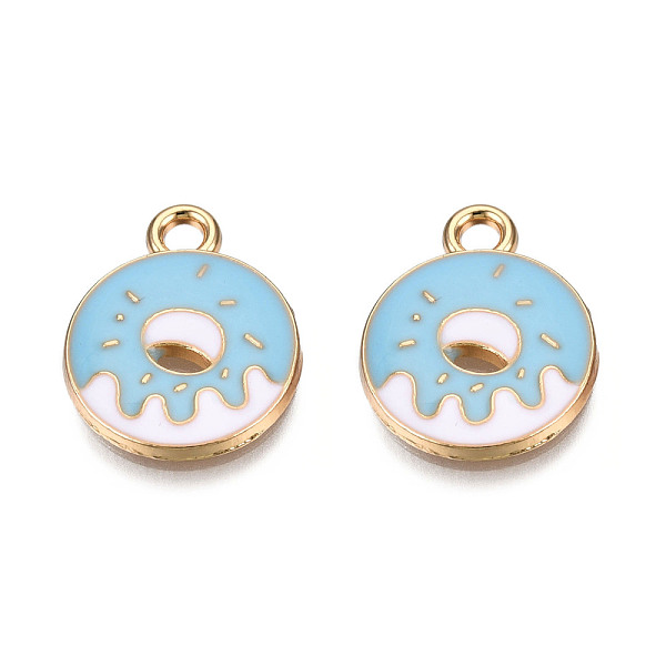 

PandaHall Eco-Friendly Zinc Alloy Pendants, with Enamel, Donut, Cadmium Free & Nickel Free & Lead Free, Golden, Light Cyan, 18.5x14.5x2mm...