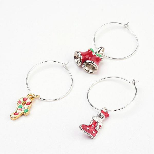 

PandaHall Alloy Enamel Wine Glass Charms, Christmas Style, with Brass Hoops, Mixed Color, 23mm Alloy Multicolor