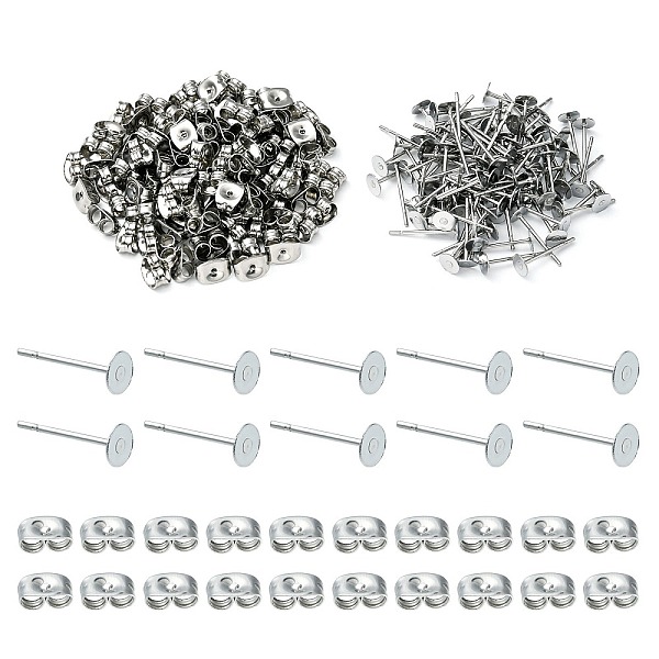 

PandaHall 100Pcs 304 Stainless Steel Stud Earring Findings, Flat Round Pad Base Earring Settings, with 100Pcs Friction Ear Nuts, Stainless...