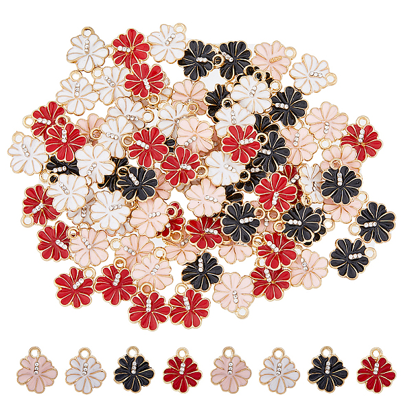

PandaHall DICOSMETIC 80Pcs 4 Colors Alloy Enamel Charms, with Crystal Rhinestone, Hibiscus Flower Charm, Light Gold, Mixed Color, 14x12x4mm..., Multicolor