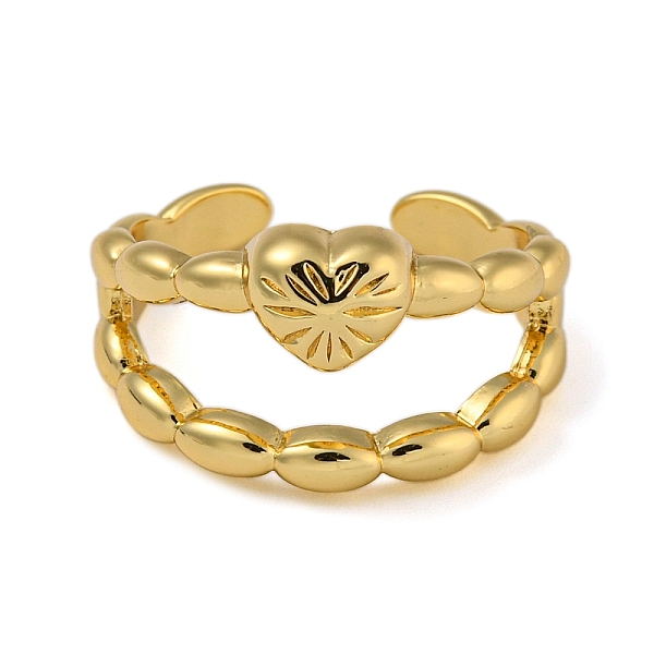 Heart Brass Double Layer Open Cuff Rings For Women