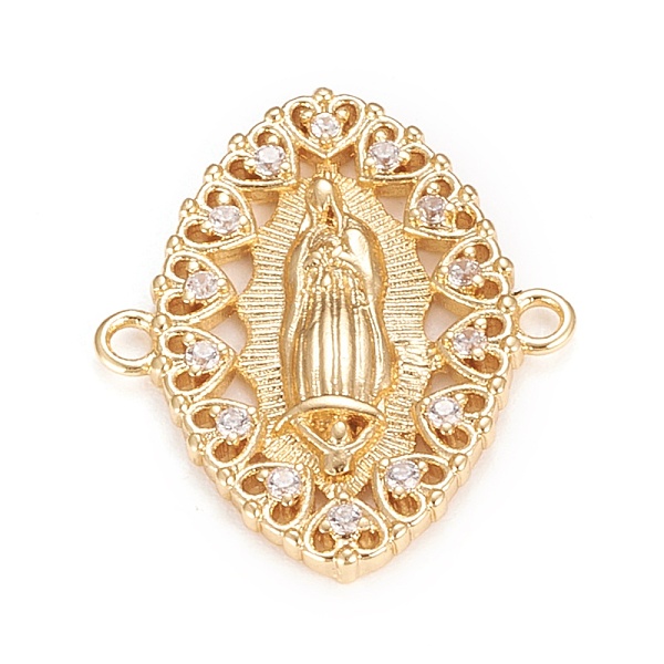 

PandaHall Brass Micro Pave Clear Cubic Zirconia Links Connectors, Long-Lasting Plated, for Religion, Oval with Virgin Mary & Heart, Clear...