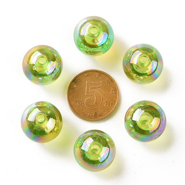 

PandaHall Transparent Acrylic Beads, AB Color Plated, Round, Yellow Green, 16x15mm, Hole: 2.8mm, about 220pcs/500g Acrylic Round