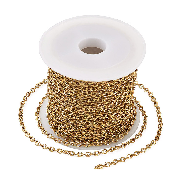 

PandaHall Vacuum Plating 304 Stainless Steel Textured Cable Chains, with Spool, Unwelded, Oval, Golden, 3x2x0.6mm, about 5m/roll 304...