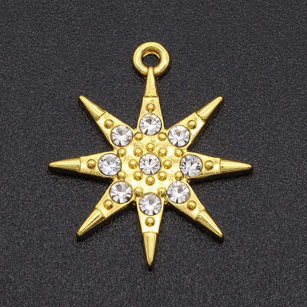

PandaHall Alloy Rhinestone Pendants, Eight Pointed Star, Golden, Crystal, 19.5x17x2mm, Hole: 1.2mm Alloy+Rhinestone Star Clear