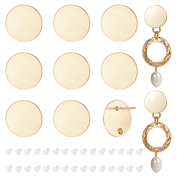 

PandaHall BENECREAT 10 PCS Real 14k Gold Plated Brass Round Stud Earrings, Brass Disc Earrings with Vertical Loop, 30 PCS Plastic Stud Nuts...