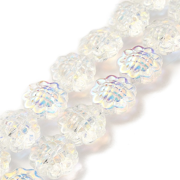 

PandaHall Transparent Electroplate Glass Beads Strands, Rainbow Plated, Sunflower, Clear AB, 15x9mm, Hole: 1mm, about 44~45pcs/strand..., White