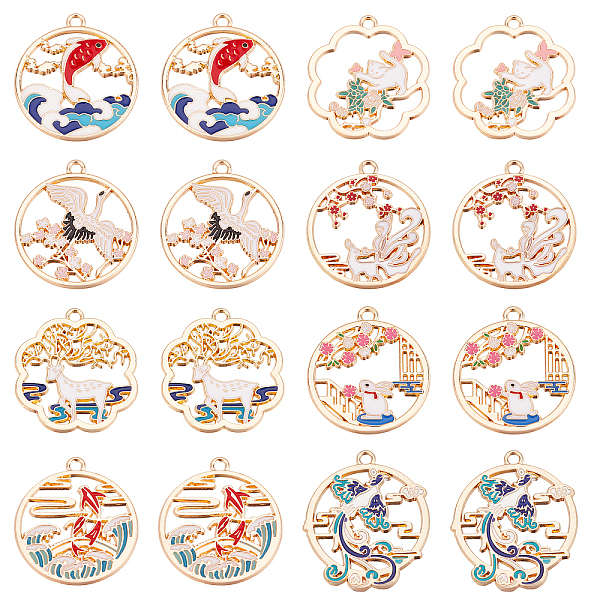 

PandaHall SUNNYCLUE 1 Box 32Pcs 8 Styles Animal Enamel Charms Flower Cat Bunny Bird Fox Deer Fish Charms Alloy Flower Charm Bulk for..., Multicolor