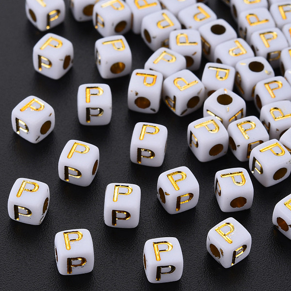 

PandaHall Opaque White Acrylic Beads, Metal Enlaced, Cube with Letters, Letter.P, 4.5mm, Hole: 2mm, about 5000pcs/500g Acrylic Letter P...