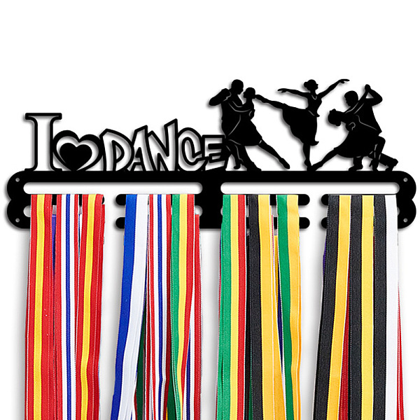 

PandaHall Iron Medal Hanger Holder Display Wall Rack, 2-Line, with Screws, Black, Dance, 400x150mm Iron Sports Black