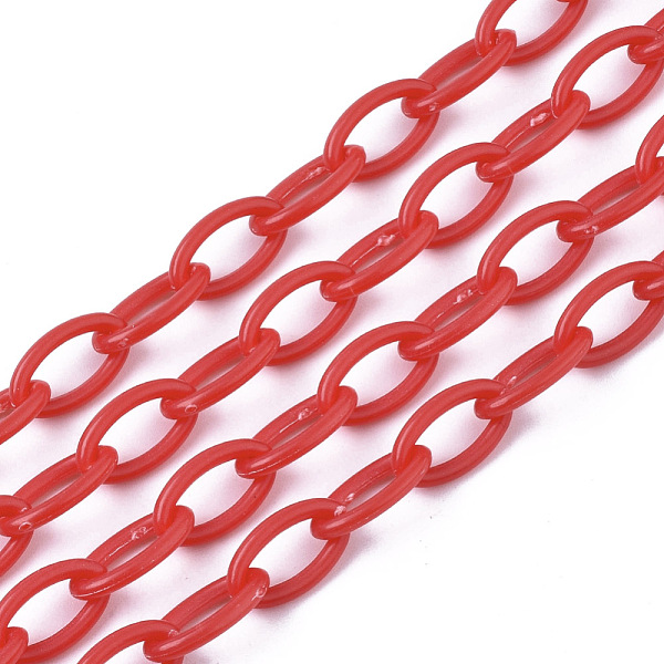 

PandaHall Opaque Acrylic Cable Chains, Horse Eye, Red, 13x8x2mm, 18.5 inch~19.29 inch(47~49cm)/strand Acrylic Red