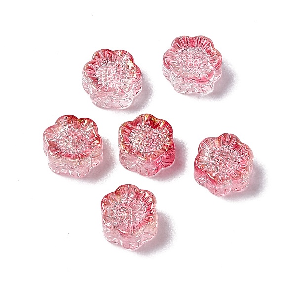 PandaHall Electroplated Glass Beads, with Gold Foil, Sunflower, for Jewelry Making, Cerise, 12.5x11.5x6mm, Hole: 1mm Glass Flower Red