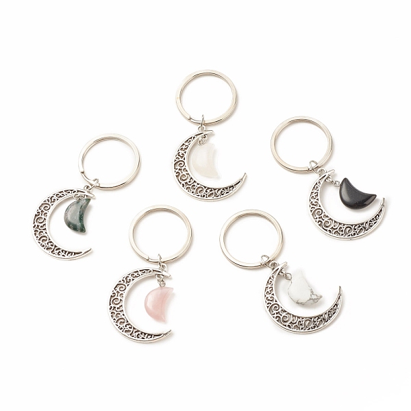 

PandaHall Mixed Stone and Tibetan Style Alloy Keychain, with Iron Split Key Rings, Moon, 7.1cm Mixed Stone Moon