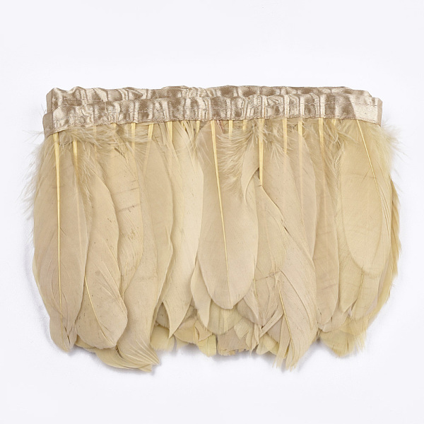 

PandaHall Goose Feather Fringe Trimming, Costume Accessories, Dyed, Light Khaki, 145~195mm, about 2m/bag Feather Feather