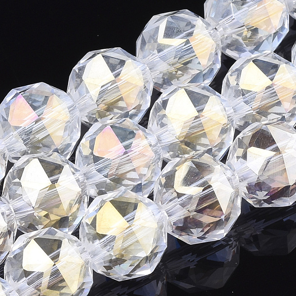 PandaHall Electroplate Glass Beads Strands, AB Color Plated, Faceted, Round, Clear AB, 9.5mm, Hole: 1.2mm; about 62pcs/strand, 22.83'' Glass... PandaHall Electroplate Glass Beads Strands, AB Color Plated, Faceted, Round, Clear AB, 9.5mm, Hole: 1.2mm; about 62pcs/strand, 22.83'' Glass...