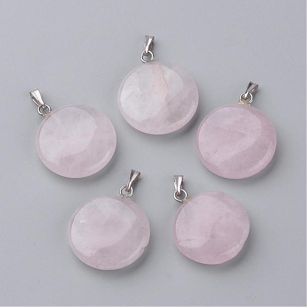 

PandaHall Natural Rose Quartz Pendants, Flat Round, Platinum, 24x20~20.5x5~5.5mm, Hole: 2.5x5.5mm Rose Quartz Flat Round