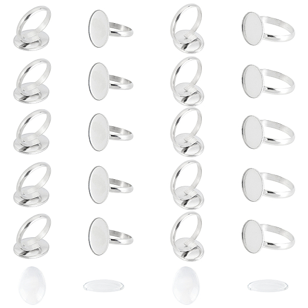 

PandaHall UNICRAFTALE 20 Sets DIY Oval Glass Finger Ring Making Kit 304 Stainless Steel Pad Ring Base Findings with Transparent Glass..., Clear