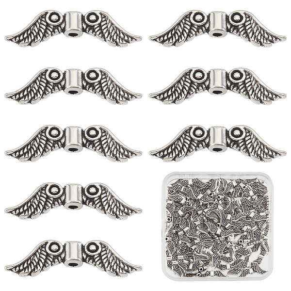 SUNNYCLUE 1Box 100Pcs Christmas Charms Alloy Angel Wings Beads Bulk Tibetan Style Wing Beads for jewellery Making Charms Fairy Angel Wing Spacer Loose Beads Bracelets Earrings Supplies Antique Silver