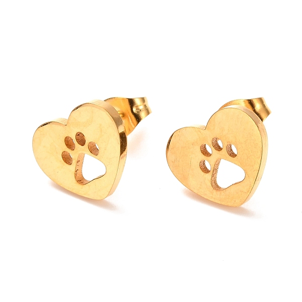 

PandaHall Ion Plating(IP) 304 Stainless Steel Stud Earrings, Heart with Dog Paw Prints, Golden, 12x10mm, Pin: 0.8mm 304 Stainless Steel...