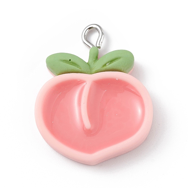 

PandaHall Opaque Resin Pendants, Fruit Charms, with Platinum Tone Iron Loops, Peach, Fruit, 25.5x19x5.5mm, Hole: 2mm Iron+Resin Fruit