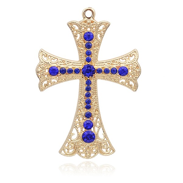 

PandaHall Cadmium Free & Nickel Free & Lead Free Light Gold Plated Alloy Rhinestone Big Pendants, Long-Lasting Plated, Latin Cross, Sapphire..., Blue