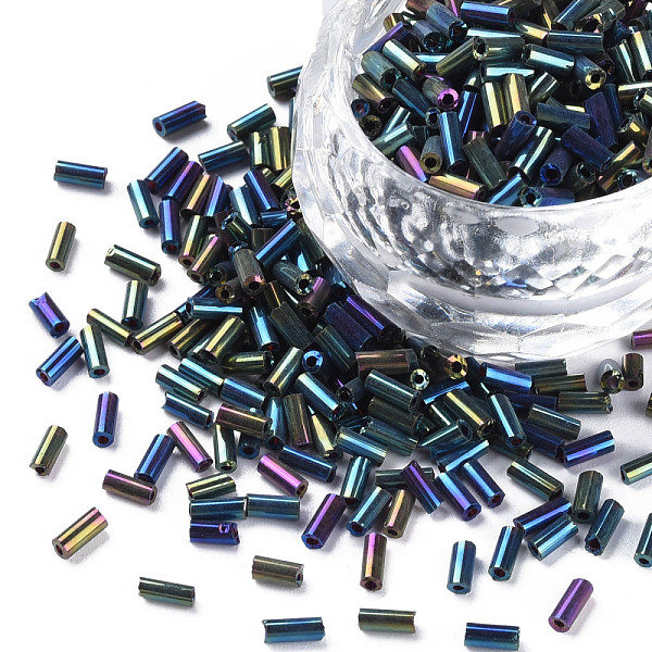 

PandaHall Metallic Colours Glass Bugle Beads, Round Hole, 3~8x2mm, Hole: 0.7mm, about 450g/pound Glass
