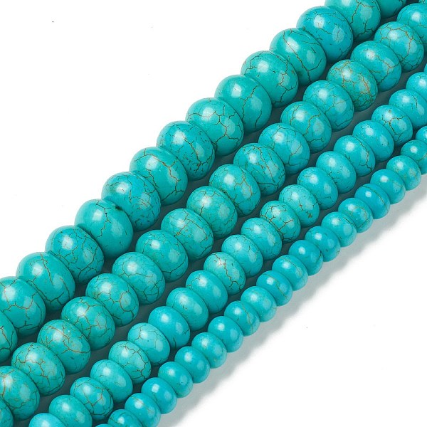 

PandaHall Synthetic Turquoise Beads Strands, Rondelle, Mixed Size, 8~14x5~9mm, Hole: 1~1.5mm, about 47~80pcs/strand, 16.26~16.61''...